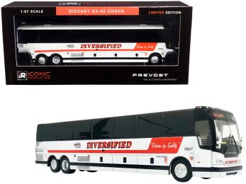 Prevost X3-45 Coach Bus \Calgary\" (Canada) \""Diversified Transportation\"" White with Red Stripes 1/87 (HO) Diecast Model by Iconic Replicas"""