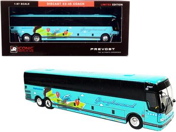 Prevost X3-45 Coach Bus Dallas Greyhound Go Far Turquoise 1/87 (HO) Diecast Model by Iconic Replicas