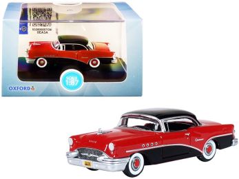 1955 Buick Century Carlsbad Black and Cherokee Red 1/87 (HO) Scale Diecast Model Car by Oxford Diecast