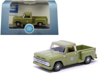 1965 Chevrolet C10 Stepside \Bell System\" Pickup Truck Green 1/87 (HO) Scale Diecast Model Car by Oxford Diecast"""