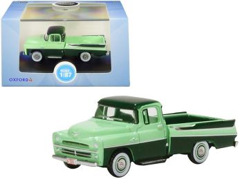 1957 Dodge D100 Sweptside Pickup Truck Forest Green and Misty Green 1/87 (HO) Scale Diecast Model Car by Oxford Diecast