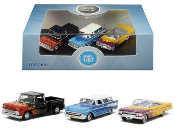 \Chevrolet Hot Rods\" Set of 3 pieces 1/87 (HO) Scale Diecast Model Cars by Oxford Diecast"""