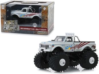 1970 Chevrolet K-10 Monster Truck USA-1 (Legacy) White with 66-Inch Tires \Kings of Crunch\" 1/43 Diecast Model Car by Greenlight"""