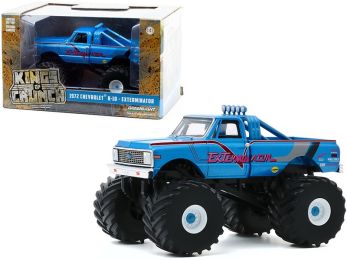 1972 Chevrolet K-10 Monster Truck with 66-Inch Tires \ExTerminator\" Blue \""Kings of Crunch\"" 1/43 Diecast Model Car by Greenlight"""