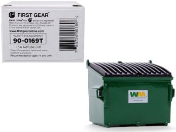 Refuse Trash Bin \Waste Management\" Green 1/34 Diecast Model by First Gear"""