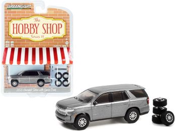 2021 Chevrolet Tahoe Satin Steel Gray Metallic with Spare Tires \The Hobby Shop\" Series 11 1/64 Diecast Model Car by Greenlight"""