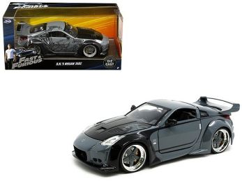 D.K.\'s Nissan 350Z Gray and Black with Graphics \Fast & Furious\" Movie 1/24 Diecast Model Car by Jada"""