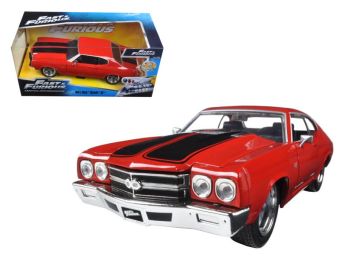 Dom\'s Chevrolet Chevelle SS Red with Black Stripes \Fast & Furious\" Movie 1/24 Diecast Model Car by Jada"""