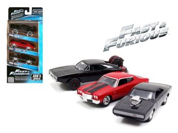\Fast and Furious\" Dom\'s Rides Dodge Chargers and Chevelle 3 Pack Set 1/55 Diecast Model Cars by Jada"""