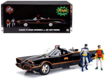 Classic TV Series Batmobile with Working Lights, and Diecast Batman and Robin Figures \80 Years of Batman\" 1/18 Diecast Model Car by Jada"""