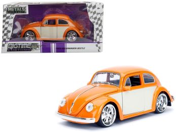 1959 Volkswagen Beetle Orange and Cream \Bigtime Kustoms\" 1/24 Diecast Model Car by Jada"""