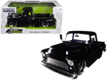 1955 Chevrolet Stepside Pickup Truck Black \Just Trucks\" 1/24 Diecast Model Car by Jada"""