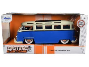 1962 Volkswagen Bus Blue and Cream \Bigtime Kustoms\" 1/24 Diecast Model by Jada"""