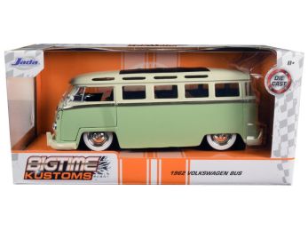1962 Volkswagen Bus Light Green and Cream \Bigtime Kustoms\" 1/24 Diecast Model by Jada"""