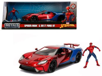 2017 Ford GT with Spider Man Diecast Figurine \Marvel\" Series 1/24 Diecast Model Car by Jada"""