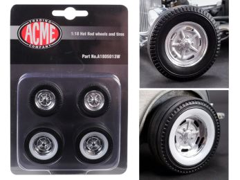 Chrome Salt Flat Wheel and Tire Set of 4 pieces from \1932 Ford 5 Window Hot Rod\" 1/18 by Acme 1/18 by Acme"""
