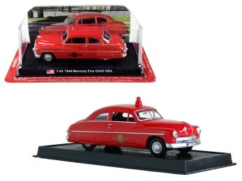 1949 Mercury Coupe Red \Fire Chief\" 1/43 Diecast Model Car by Amercom"""