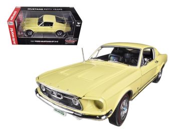 1967 Ford Mustang 2+2 GT Aspen Gold \Mustang Fifty Years Anniversary\" \""American Muscle\"" Series 1/18 Diecast Model Car by Autoworld"""