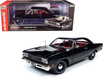 1969 Plymouth GTX Hardtop X9 Black Velvet with Red Interior \Muscle Car & Corvette Nationals\" (MCACN) 1/18 Diecast Model Car by Autoworld"""