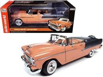 1955 Chevrolet Bel Air Convertible Coral and Shadow Gray 1/18 Diecast Model Car by Autoworld