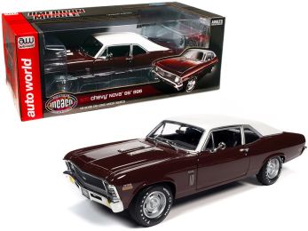 1970 Chevrolet Nova SS 396 Black Cherry with White Top \Muscle Car & Corvette Nationals\" (MCACN) 1/18 Diecast Model Car by Autoworld"""
