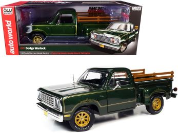 1977 Dodge Warlock 150 Custom Stepside Pickup Truck Medium Green Sunfire Metallic with Gold Graphics 1/18 Diecast Model Car by Autoworld