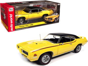 1969 Pontiac GTO Judge Goldenrod Yellow with Vinyl Black Top American Muscle 30th Anniversary (1991-2021) 1/18 Diecast Model Car by Autoworld