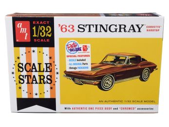 Skill 2 Model Kit 1963 Chevrolet Corvette Stingray Hardtop \Scale Stars\" 1/32 Scale Model by AMT"""