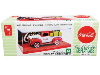 Collectible Display Show Case with Red Display Base and 4 \Coca-Cola\" Display Backdrops for 1/24-1/25 Scale Model Cars and Model Kits by AMT"""