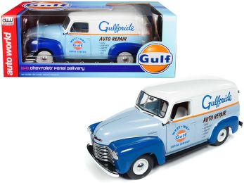 1948 Chevrolet Panel Delivery Truck \Gulf Oil\" Limited Edition to 1002 pieces Worldwide 1/18 Diecast Model Car by Autoworld"""