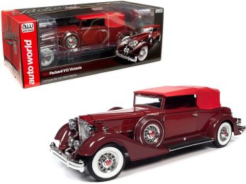 1934 Packard V12 Victoria Burgundy with Red Soft Top and Red Interior 1/18 Diecast Model Car by Autoworld