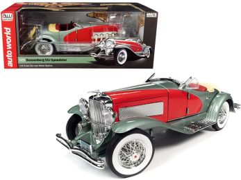 1935 Duesenberg SSJ Speedster Green Metallic with Enamel Red Coves 1/18 Diecast Model Car by Autoworld