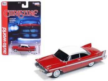 1958 Plymouth Fury Red with White Top \Christine\" (1983) Movie 1/64 Diecast Model Car by Autoworld"""