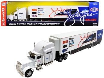 2019 Freightliner \John Force Racing\" Transporter 1/64 Diecast Model by Autoworld"""