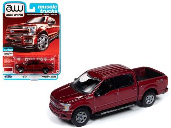 2018 Ford F-150 Lariat Pickup Truck Ruby Red Metallic \Muscle Trucks\" Limited Edition to 7300 pieces Worldwide 1/64 Diecast Model Car by Autoworld"""