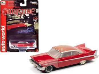 1958 Plymouth Fury Red (Partially Restored) \Christine\" (1983) Movie 1/64 Diecast Model Car by Autoworld"""