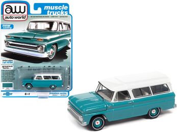 1965 Chevrolet Suburban Light Green with White Top \Muscle Trucks\" Limited Edition to 14704 pieces Worldwide 1/64 Diecast Model Car by Autoworld"""