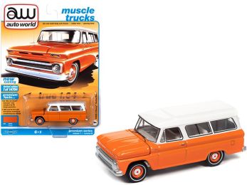 1965 Chevrolet Suburban Orange and White \Muscle Trucks\" Limited Edition to 14704 pieces Worldwide 1/64 Diecast Model Car by Autoworld"""