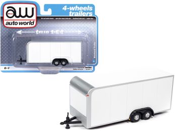 4-Wheel Enclosed Car Trailer White 1/64 Diecast Model by Autoworld