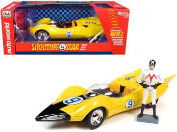 Shooting Star #9 Yellow and Racer X Figurine \Speed Racer\" Anime Series 1/18 Diecast Model Car by Autoworld"""