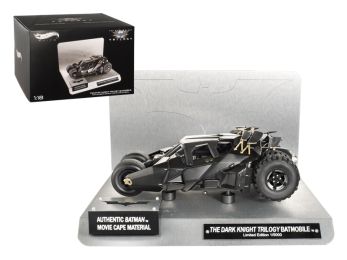 Elite \The Dark Knight\" Trilogy Batmobile With Authentic Movie Batman Cape Material 1/18 Diecast Model by Hotwheels"""