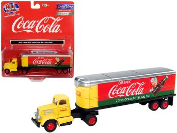 White WC22 Tractor Trailer \Coca-Cola\ Yellow and Red 1/87 (HO) Scale Model by Classic Metal Works
