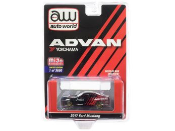 2017 Ford Mustang \ADVAN Yokohama\" Red and Black Limited Edition to 3600 pieces Worldwide 1/64 Diecast Model Car by Autoworld"""