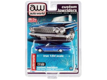1962 Chevrolet Impala SS Convertible Blue Metallic \Custom Lowriders\" Limited Edition to 4800 pieces Worldwide 1/64 Diecast Model Car by Autoworld"""