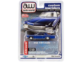 1970 Chevrolet Impala Sport Coupe Blue Metallic \Custom Lowriders\" Limited Edition to 4800 pieces Worldwide 1/64 Diecast Model Car by Autoworld"""