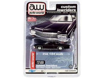 1970 Chevrolet Impala Sport Coupe Black \Custom Lowriders\" Limited Edition to 4800 pieces Worldwide 1/64 Diecast Model Car by Autoworld"""