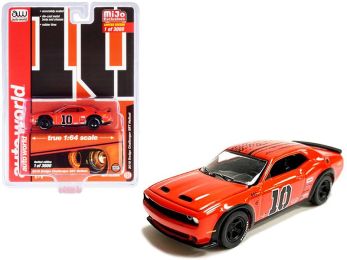 2019 Dodge Challenger SRT Hellcat #10 Orange Limited Edition to 3000 pieces Worldwide 1/64 Diecast Model Car by Autoworld