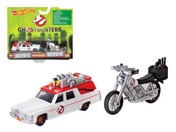 ECTO-1 1/64 Ambulance Car & ECTO-2 1/50 Bike \Ghostbusters\" (2016) Movie Diecast Models by Hotwheels"""