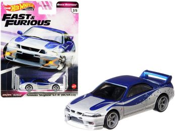 Nissan Skyline GT-R (BCNR33) Silver and Blue \Fast & Furious\" Diecast Model Car by Hot Wheels"""