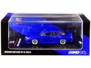 Nissan Skyline GT-R (R32) RHD (Right Hand Drive) Blue Metallic with Extra Wheels and Decals 1/64 Diecast Model Car by Inno Models